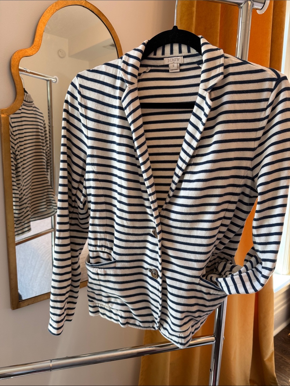 J. Crew Navy and White Striped Cotton Blazer